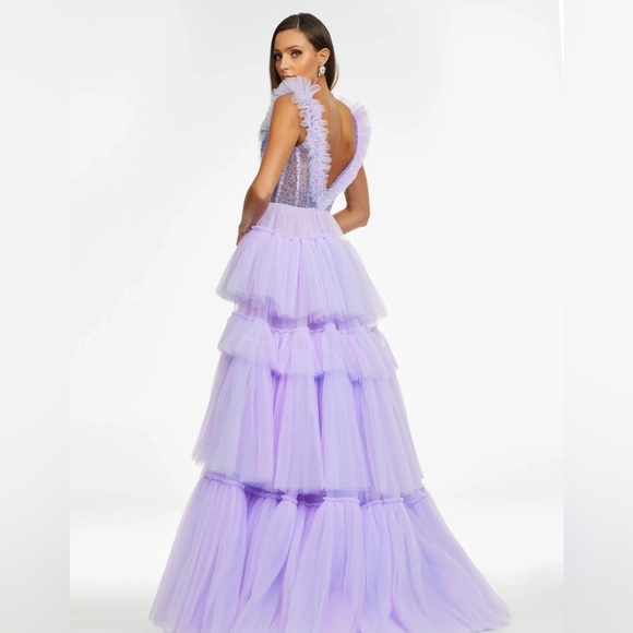 Ashley Lauren 11140 Tiered Ruffle Ball Gown in color lilac - Picture 6 of 6